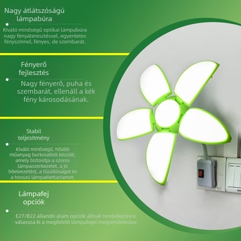 E27-es LED-lámpa otthoni világításhoz, kihúzható kivitel, ultra-széles látószög, energiatakarékos ötlapátos LED égő