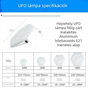 LED repülő korong alakú lámpa, E27-es foglalat, 18W, 28W, 38W vagy 48W, nagy teljesítmény, villogásmentes, energiahatékony