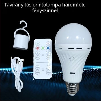 Tölthető LED izzó távirányítóval, érintéses fényerő-szabályozás, háromszínű hangulatvilágítás, E27-es foglalat