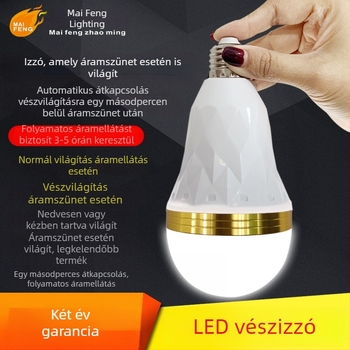 LED vészhelyzeti izzó, újratölthető, okos vezérlés, 1200 lm, E27 foglalat, IP42, 160° fénysugár, otthoni világítás