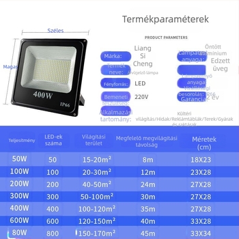 LED kültéri reflektor, vízálló IP65, kerthez és homlokzathoz, 220V, 10–200W, 160 LED 2835, 180° fénycsóva, alumínium ház, 3000K/4000K/6500K, modell LBT-FL001