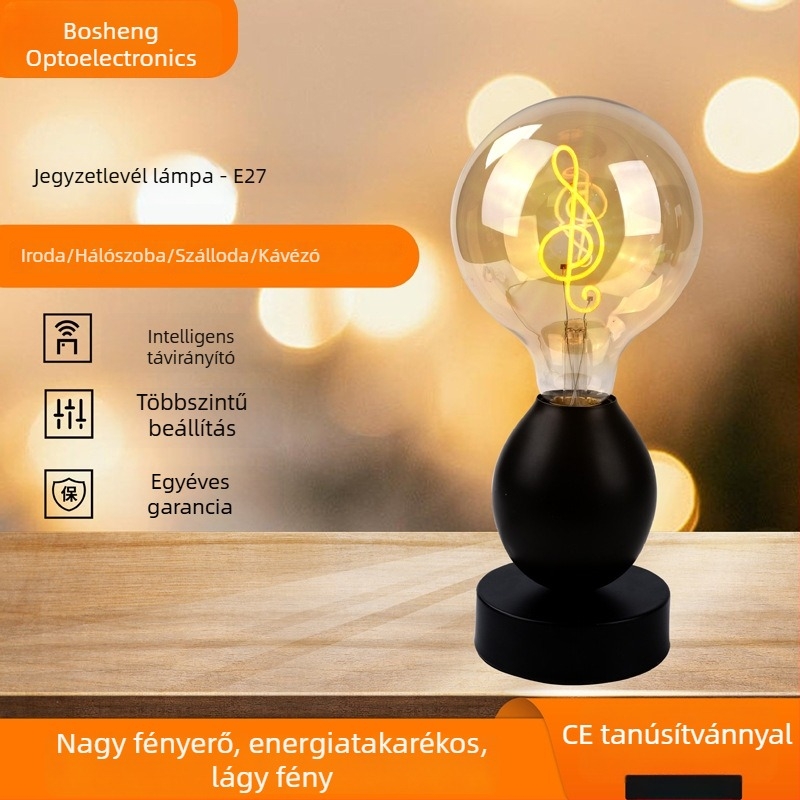 LED betűs lámpa dallam motívummal, meleg sárga fény, dimmelhető, testreszabható beltéri lámpa Edison E27-es foglalattal