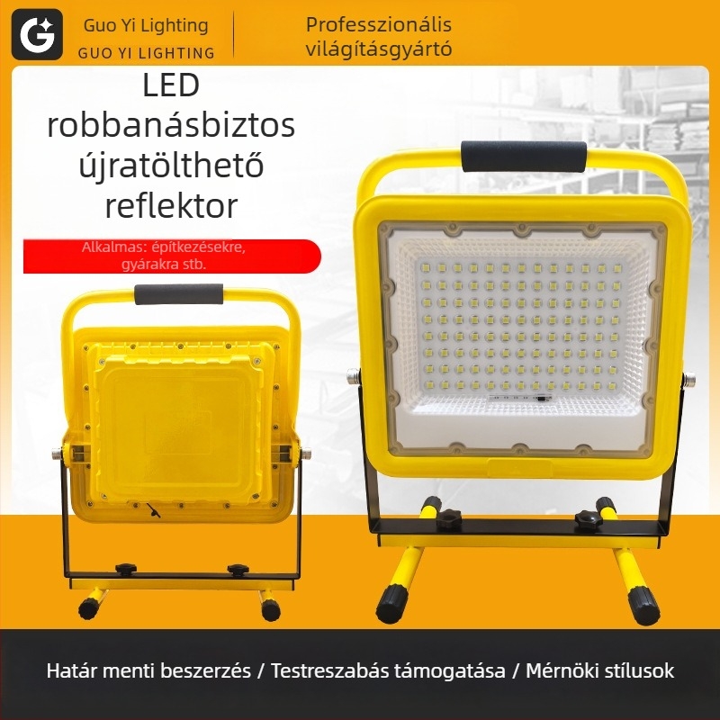 Robbanásbiztos LED-reflektor, kültéri vízálló, újratölthető, hordozható kempingezéshez és vészhelyzetekhez