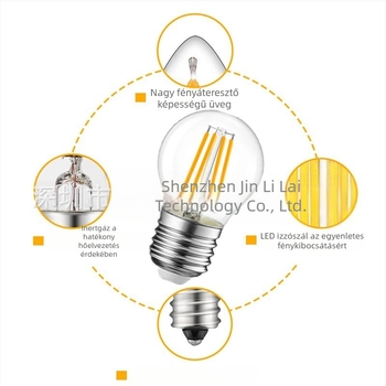 G45 LED alacsony feszültségű LED filament lámpa, E27-es foglalat, dimmelhető, 12V/24V/5V/3V, 360° sugárzás, 180–540 lm, CRI 80