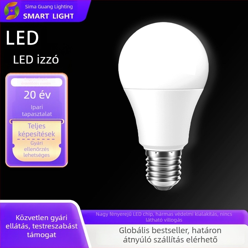LED lámpa E27-es csavaros alap, szemvédő, magas fényerő, energiatakarékos, 220V, 5000 lm, 160° sugárzás, CRI ≥90, alumínium test, dimmelhető