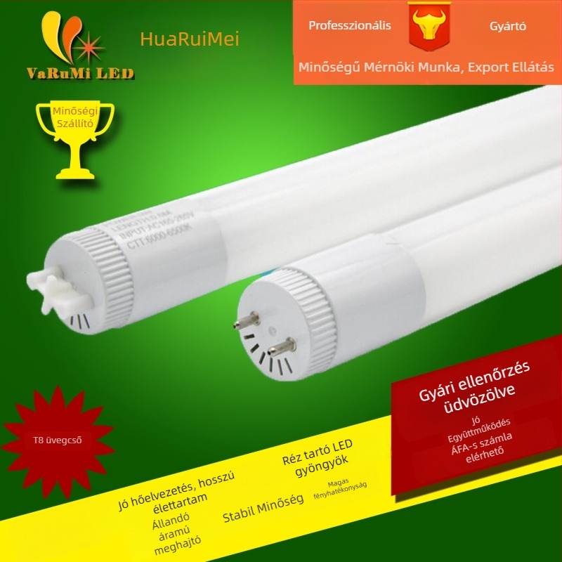 T8 LED üvegcső, 1,5 m, 24 W, állandó áram, split típus, HR-T8GT-24W
