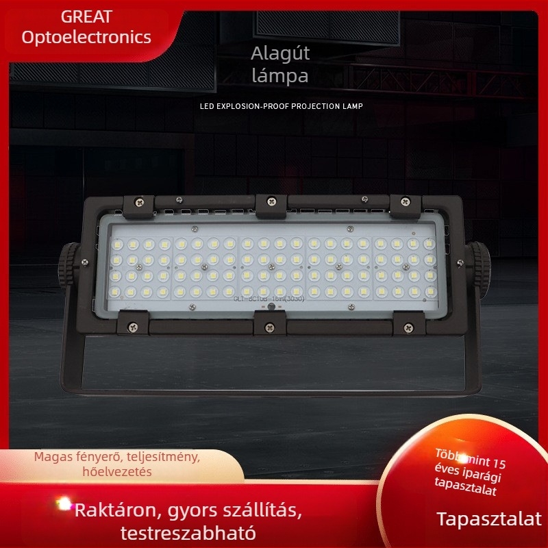 50W LED kültéri reflektor sportpályákhoz – napelemes működés, IP68, 120° szórás, alumínium ház
