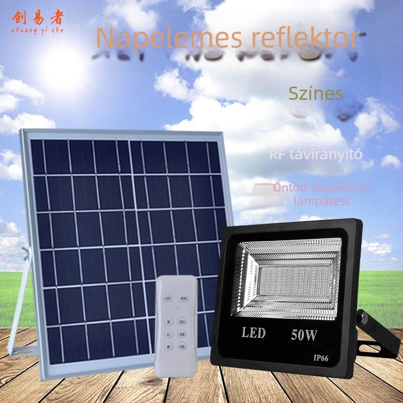Napelemes LED reflektor kerthez RGB színű világítással, gyep- és kültéri tájvilágítás, IP66, távirányító, 12W