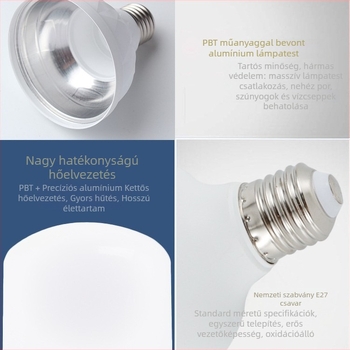 LED izzó műanyag borítású alumínium házban, energiatakarékos, nagy teljesítményű gömblámpa, háromszoros védelem, 85–265V, 320 lm, 180° fénysugár, E27/B22 foglalat