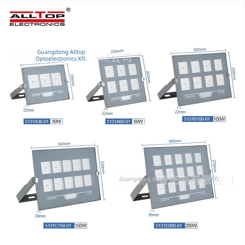 Kültéri vízálló LED reflektor, ultra vékony, alumínium ház, IP65, 1200 lm, 120° fényvetési szög, 30–200 W