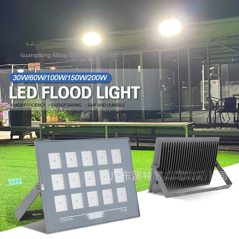 Kültéri vízálló LED reflektor, ultra vékony, alumínium ház, IP65, 1200 lm, 120° fényvetési szög, 30–200 W