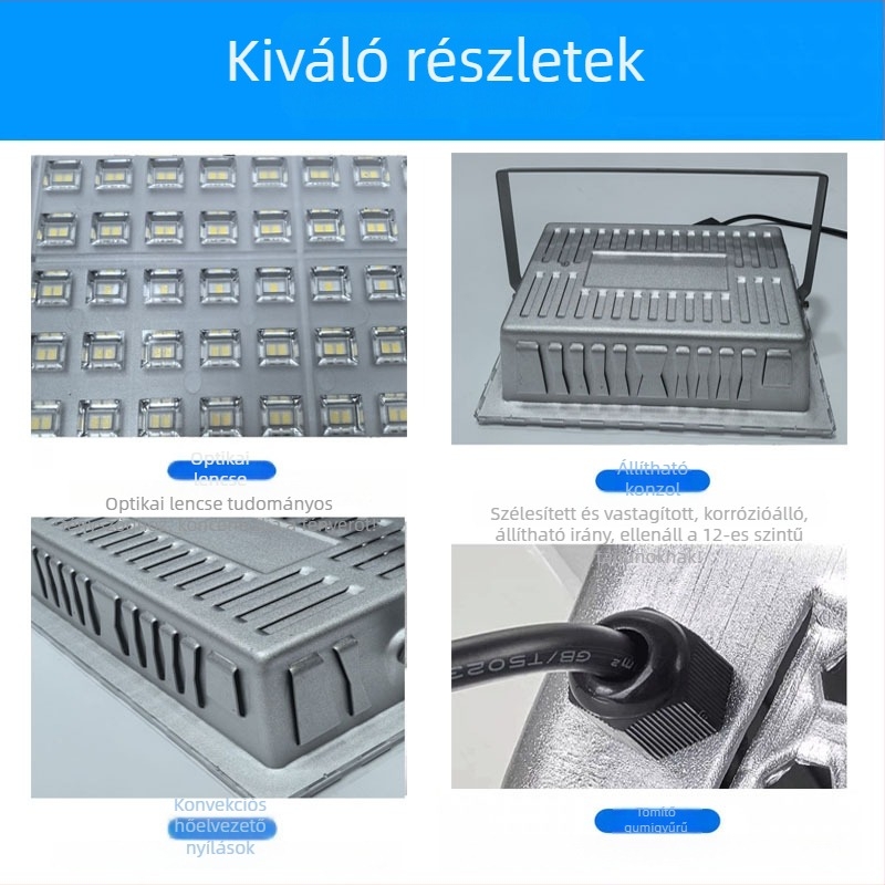 LED külső IP66-es reflektor, 50W–600W, gyárak, műhelyek és raktárak számára, 6500K fehér, alumínium ház