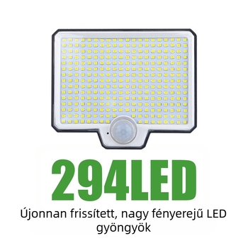 Kivehető napelemes falikar 294 LED-del, kültéri udvar megvilágításához, forgó fejjel