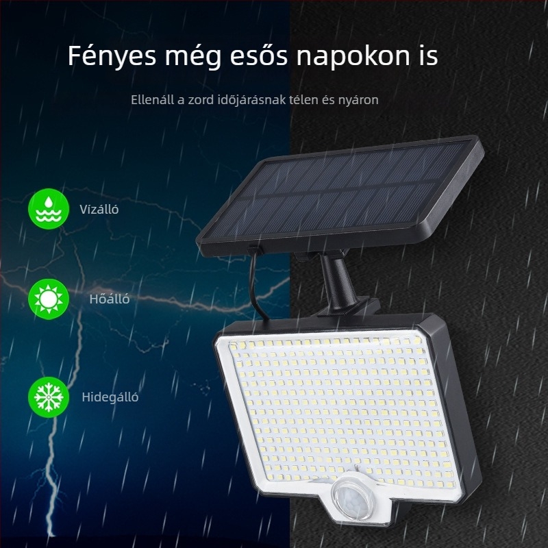 Kivehető napelemes falikar 294 LED-del, kültéri udvar megvilágításához, forgó fejjel