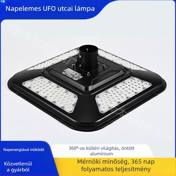 Napelemes UFO kerti világítás, kültéri öntött alumínium kivitel, IP66, 3 m magas, mozgásérzékelős, tájvilágítás