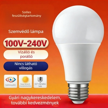 Szemvédő LED-lámpa, széles feszültségtartomány 85–265V, E27 foglalat, flickermentes, vízálló és porálló