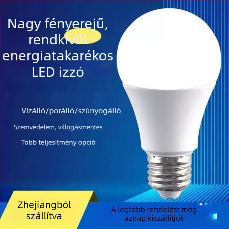 Szemvédő LED-lámpa, széles feszültségtartomány 85–265V, E27 foglalat, flickermentes, vízálló és porálló