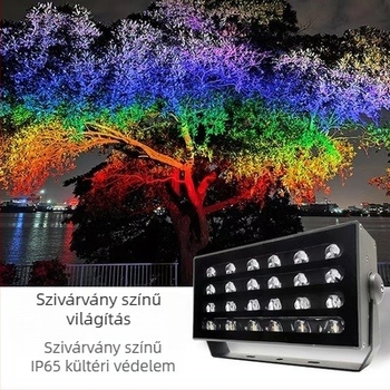 LED szivárványos vetítőfény, 24W, DC24V, IP65, alumínium ház, négyszögletes, 24 LED, CRI 90, 1400 lm, 30° fénycsóva-sugár, méretek 315×180×87 mm, kültéri használatra
