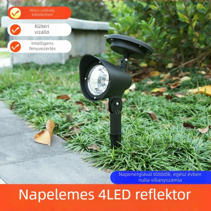 Napelemes gyepfény spot 4 LED-del, kültéri tájvilágítás, kertdekoráció, fák megvilágítása