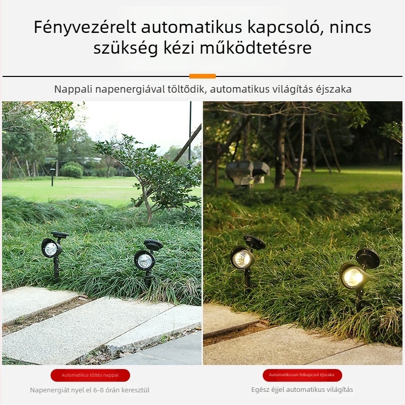 Napelemes gyepfény spot 4 LED-del, kültéri tájvilágítás, kertdekoráció, fák megvilágítása