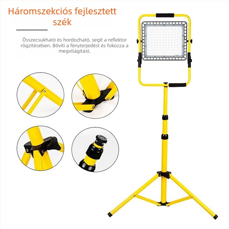 Újratölthető LED-es reflektor – kültéri vízálló hordozható munkalámpa építkezésre, 100 LED, 3000 lm, IP65