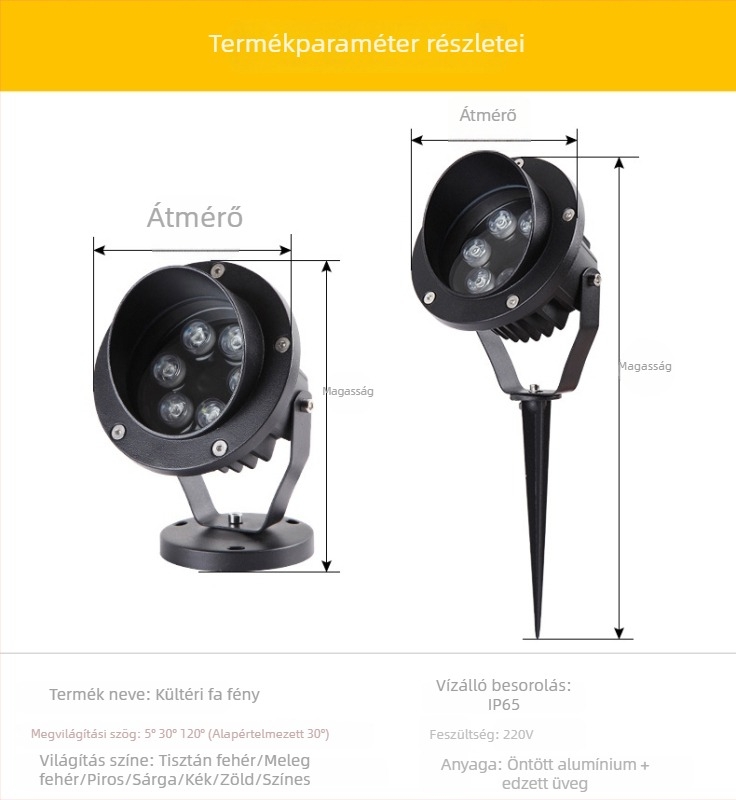 Kültéri LED-es fa spotlámpa, tájvilágítás, vízálló vetítőfény, gyepvilágítás