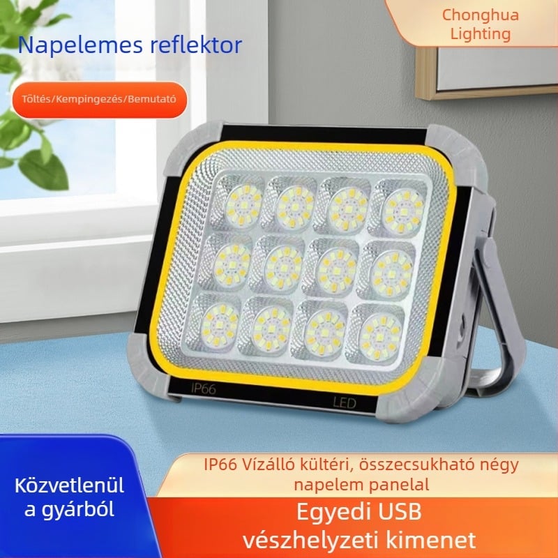 Napelemes hordozható floodlight kültéri használatra, összehajtható, nagy fényerő, IP65, 300W