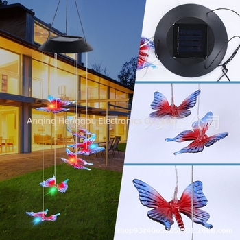 Napelemes gömb alakú kolibri LED lámpák, színes szélcsengő stílusú pillangó dekor a tájhoz és a kerthez