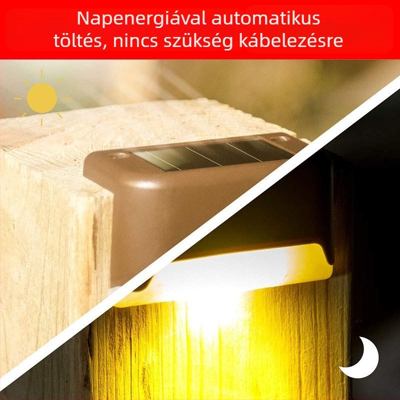 Napelemes kültéri kertvilágítás LED lépcső-fali lámpa, vízálló IP65