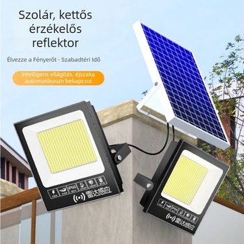 Kétfejű napelemes külső reflektor – kerthez, udvarhoz és villákhoz, parkvilágításhoz, rendkívül fényes