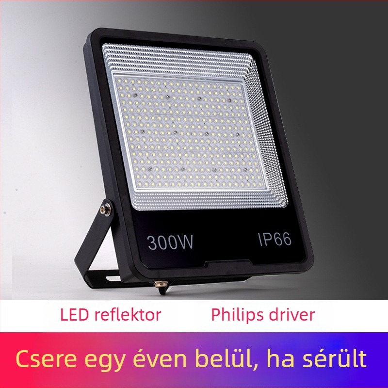 LED kültéri reflektor, IP65 vízálló, 50W–400W, fekete alumínium ház, 120° sugárzás, 5000 lm, homlokzatokra, reklámtáblákra, gyárakhoz, udvarokhoz, stadionokhoz