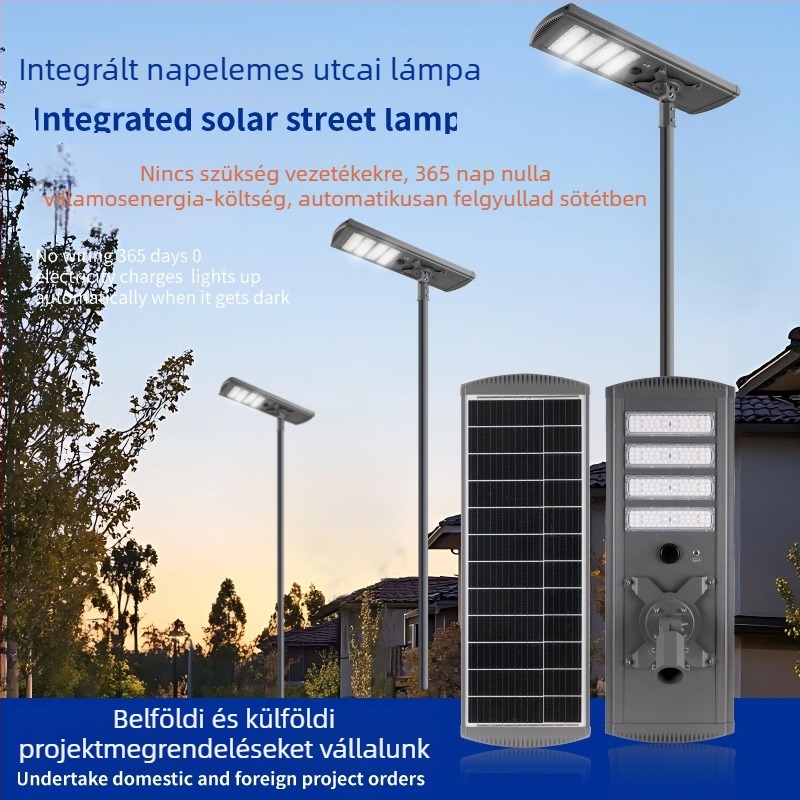 Napenergiás kültéri integrált utcai lámpa ultra fényes LED-del