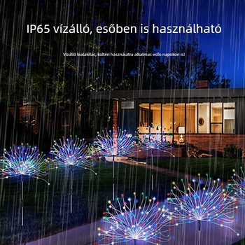 LED napelemes lampák rézdrótos vezetékkel, kerthez és gyephez, dekoratív kültéri világítás pitypang és tűzijáték formában