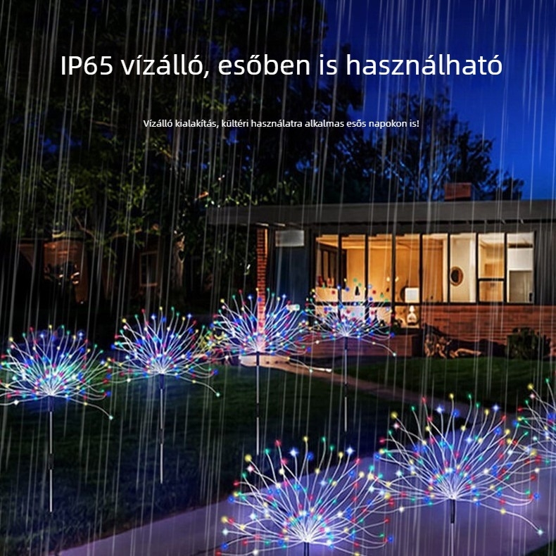LED napelemes lampák rézdrótos vezetékkel, kerthez és gyephez, dekoratív kültéri világítás pitypang és tűzijáték formában