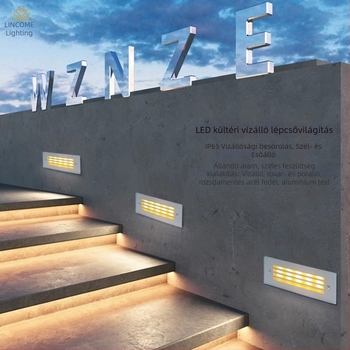 LED vízálló saroklámpa kültéri használatra, beépített lépcső- és járdaszegély világítás, garázs kijárat jelző falikar