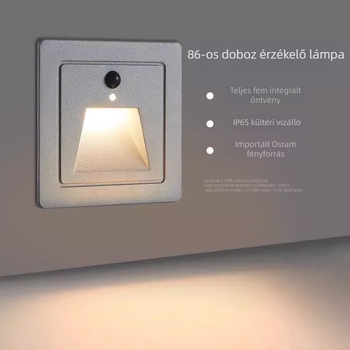 86-os típusú beépített LED mozgásérzékelős fény folyosóra és lépcsőre, kültéri vízálló lámpa