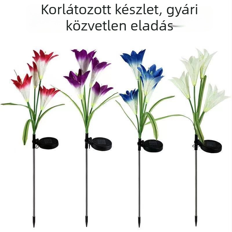 Napelemes műorchidea lámpa, 4 fej, kültéri udvarra és kertbe, éjszakai világítás, hangulatvilágítás