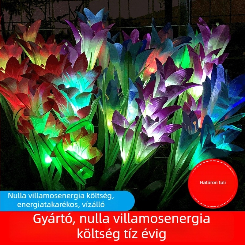 Napelemes műorchidea lámpa, 4 fej, kültéri udvarra és kertbe, éjszakai világítás, hangulatvilágítás