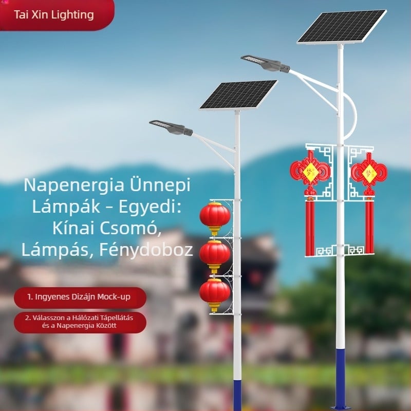 Napelemes utcai lámpa kínai csomóval, Sárkányhajó No. 1, LED tájvilágítás
