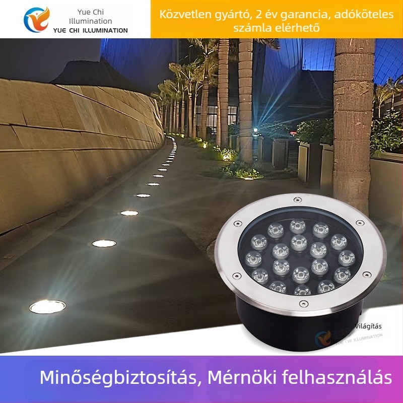 Föld alatti kültéri beépített világítás – kör alakú vízálló reflektor gyepre, kertre, parkra és térre