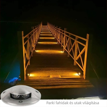 Rozsdamentes acélból készült LED járóút- és lépcsőfény, IP67, 220V, 3 LED, 150 lm, 3000K, fa híddeszkákhoz
