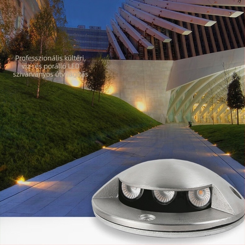 Rozsdamentes acélból készült LED járóút- és lépcsőfény, IP67, 220V, 3 LED, 150 lm, 3000K, fa híddeszkákhoz
