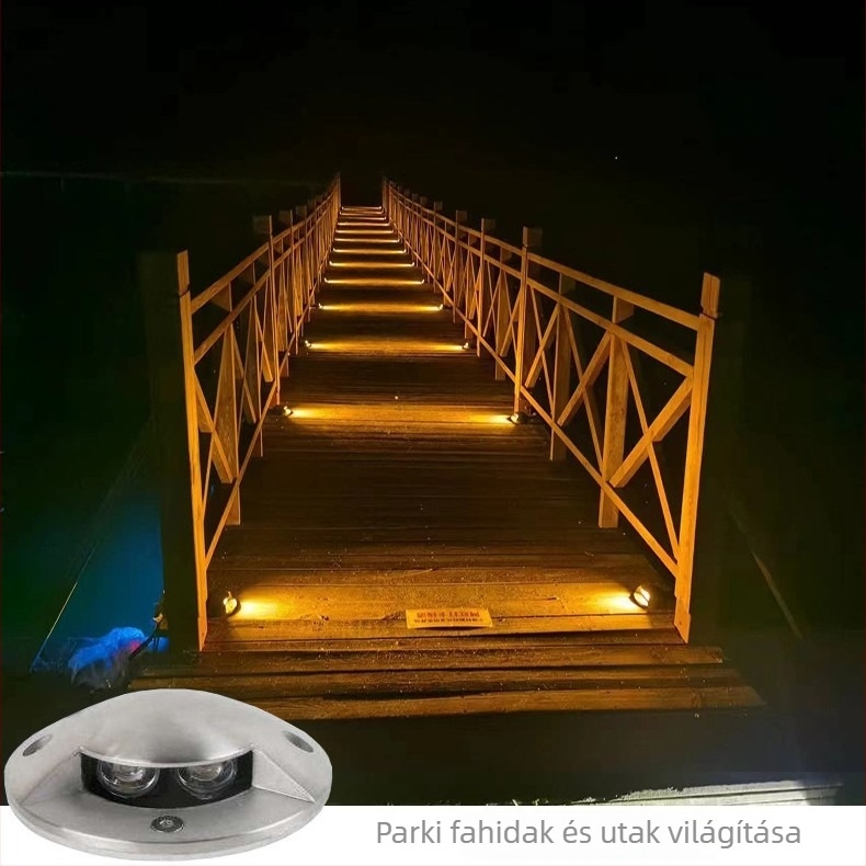 Rozsdamentes acélból készült LED járóút- és lépcsőfény, IP67, 220V, 3 LED, 150 lm, 3000K, fa híddeszkákhoz