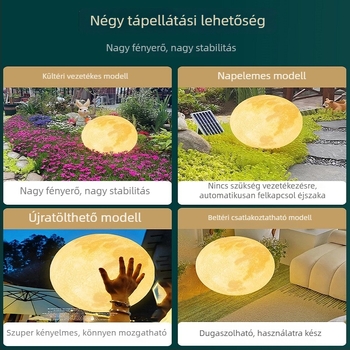 Kültéri holdlámpa, vízálló hold formájú lámpa kerthez és udvarhoz, talpas dekoratív hangulatvilágítás, napelemes
