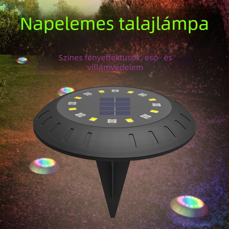Kültéri napelemes föld alatti lámpa kerthez – LED, vízálló, színes gyepvilágítás