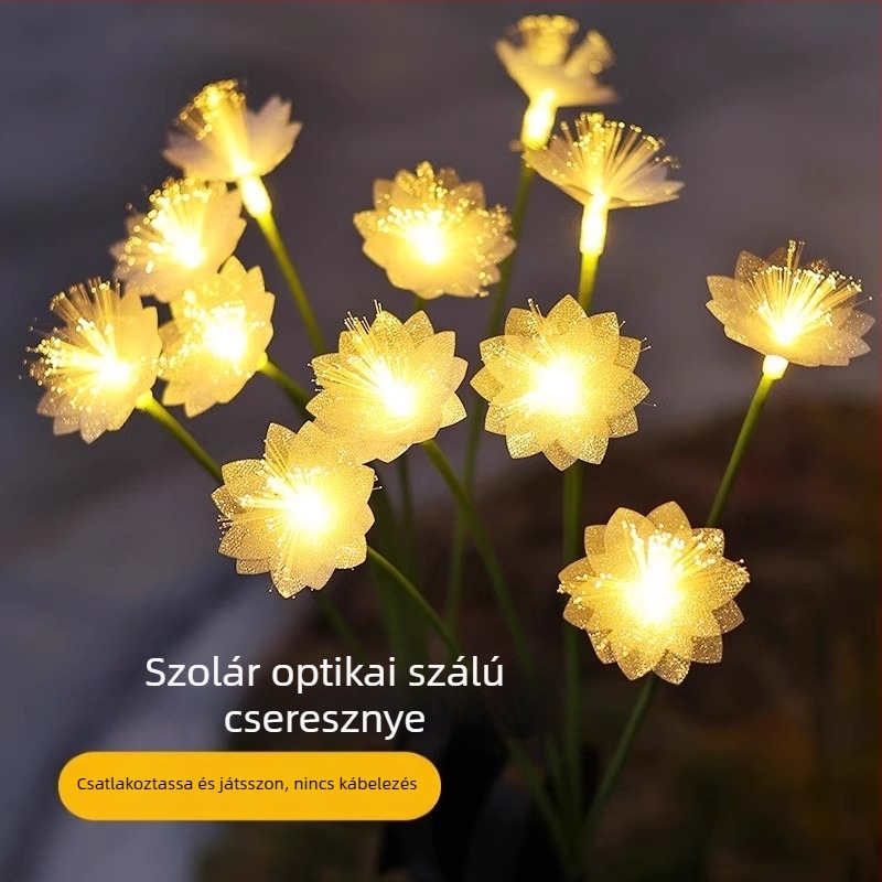 Napelemes kültéri világítás kerthez és udvarhoz, virág alakú LED lámpa optikai szálakkal