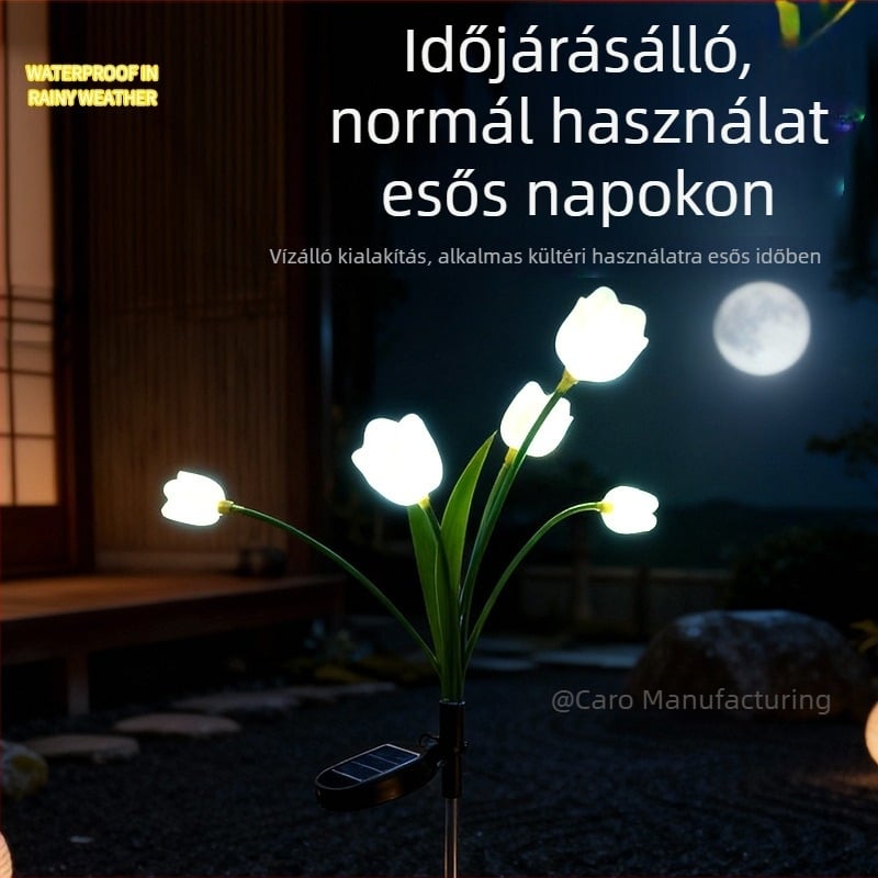 Napelemes virágalakú fű-lámpa kültéri kerthez, hangulatos világítás, IP43 vízálló, plug-and-play