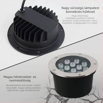 Kültéri beépített föld alatti lámpa, IP67 vízálló kertlámpa, LED, 24V, melegfehér 3000K