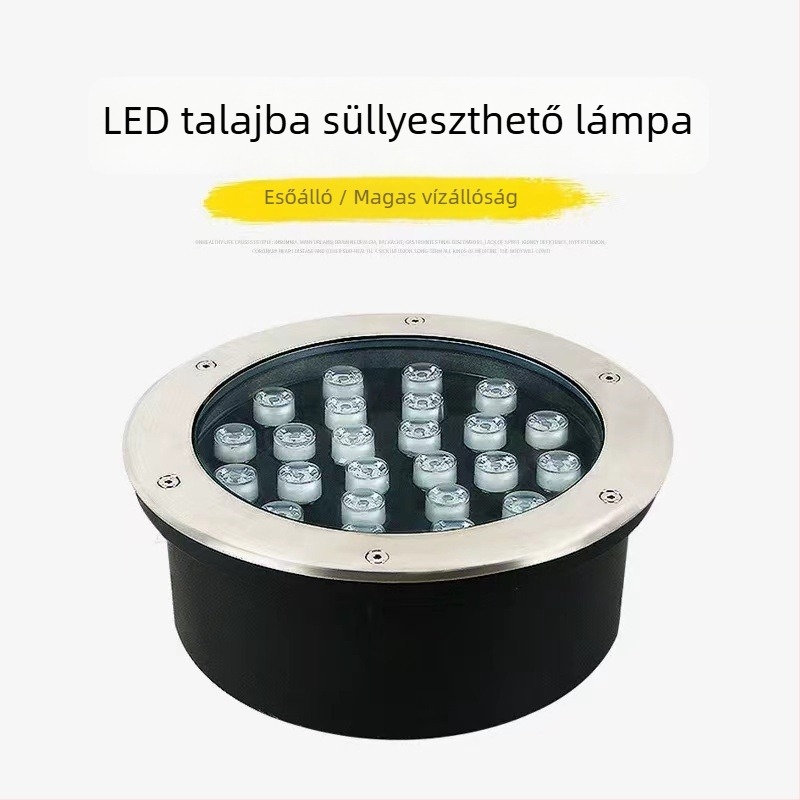 Kültéri beépített föld alatti lámpa, IP67 vízálló kertlámpa, LED, 24V, melegfehér 3000K
