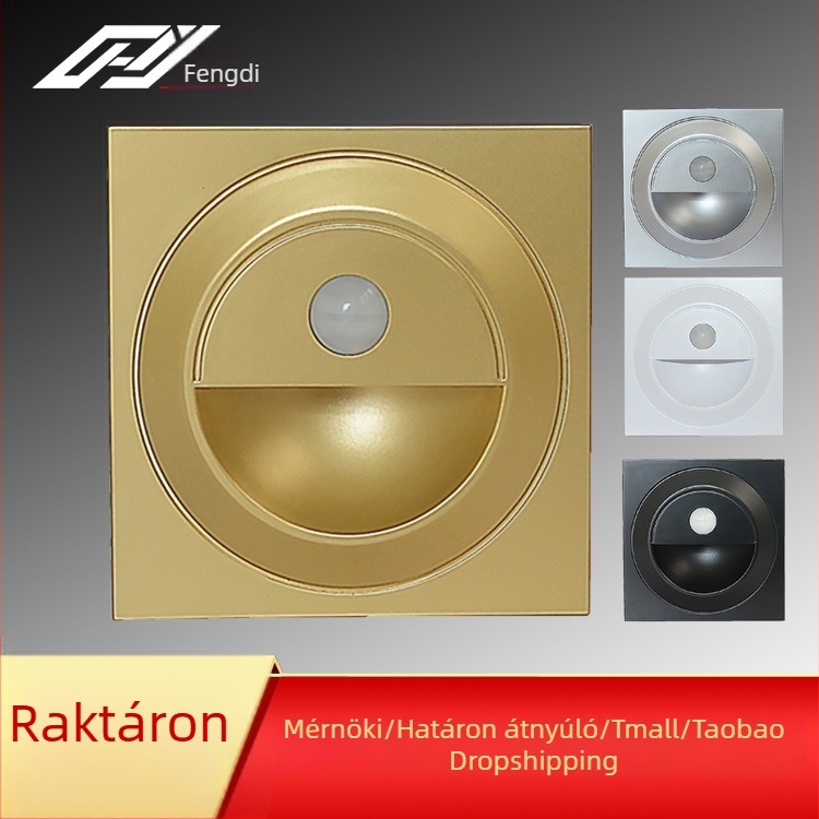 Beépített LED éjjeli fény mozgásérzékelővel, 86x86 mm, folyosóhoz és lépcsőhöz – otthoni használatra